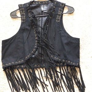 Suede tassel fringe vest